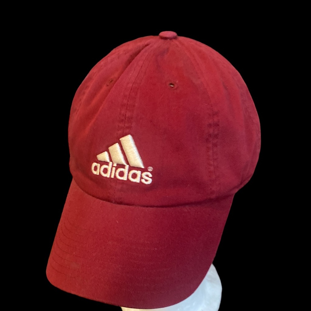 Adidas 3 Stripe Baseball Cap Hat Men Cotton Buckle Strap Burgundy Size OSFA